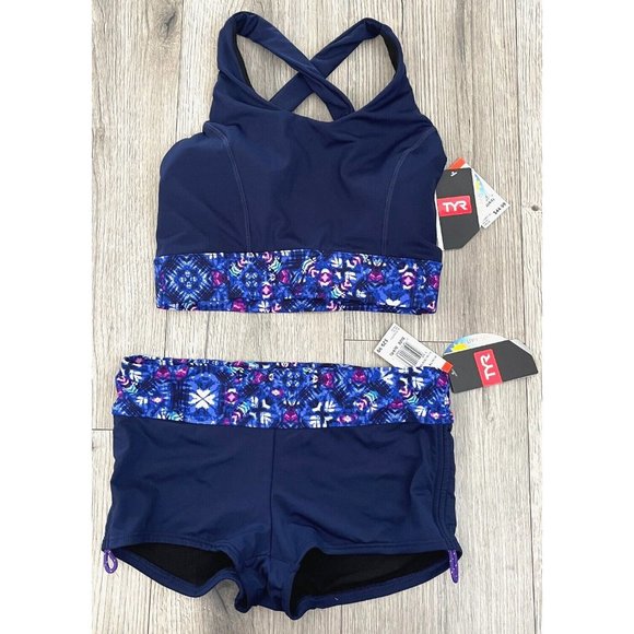 TYR Other - TYR 2pc Santa Cruz Jade Top & Della Boyshort Swimsuit Navy Size Small 4/6 - $75
